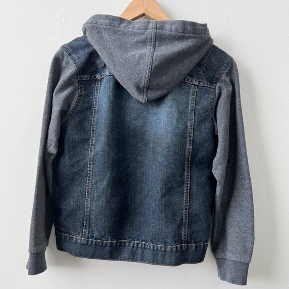 Ring of Fire Hooded Denim Jacket Trucker Streetwear Layered Gray Hoodie Boys XL - Picture 2 of 9